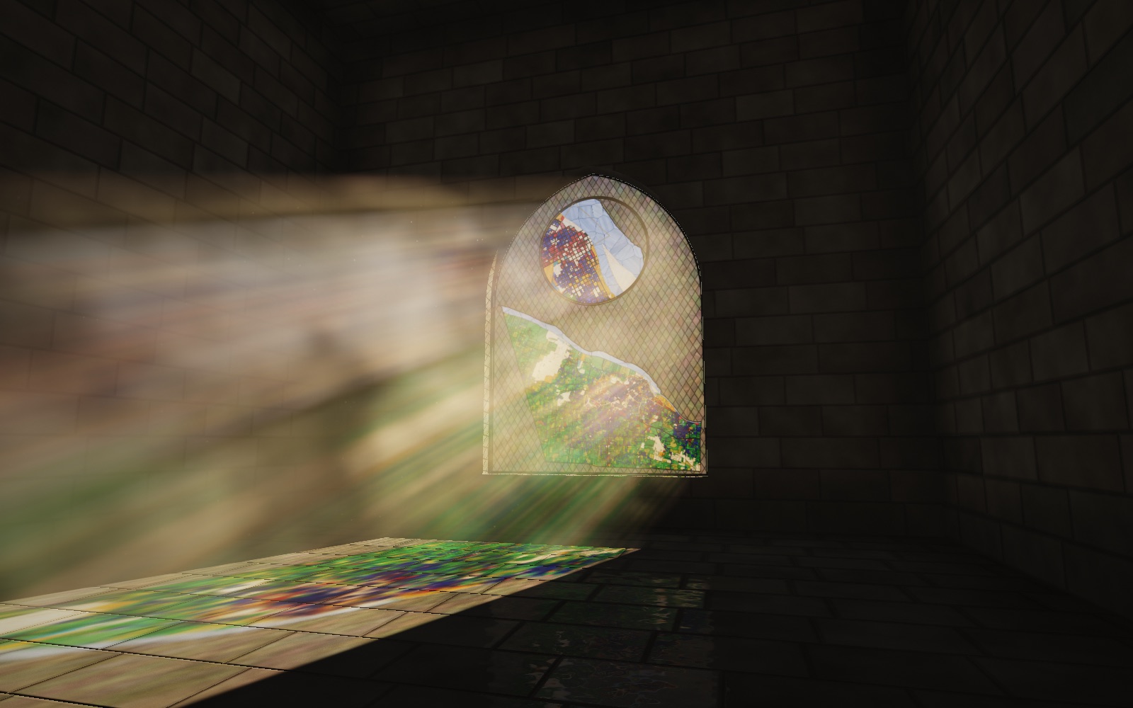 A stone room lit through a stained-glass window made of McCracken County's parcels