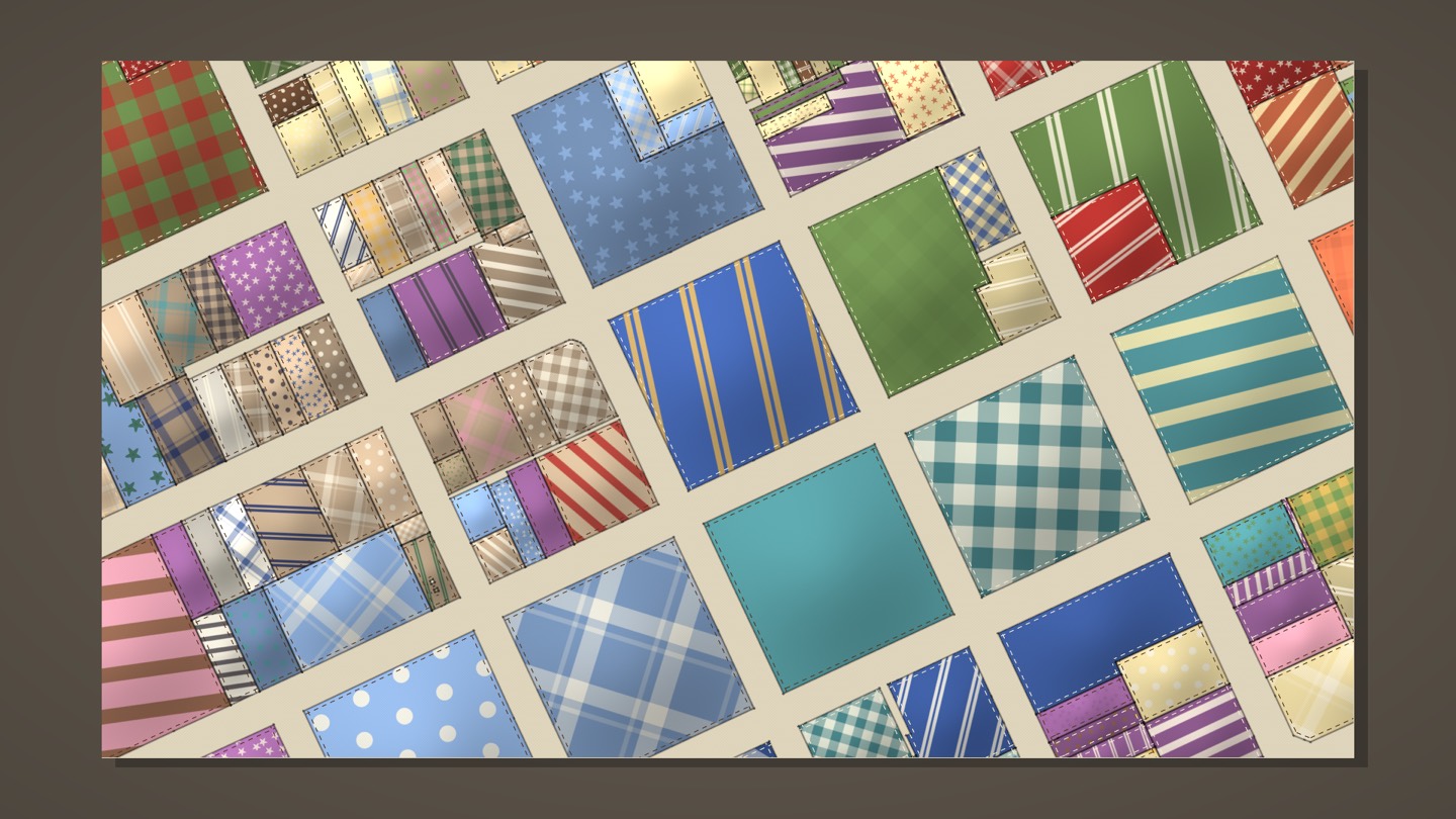 Close on downtown Paducah: lots as cotton patches in plaid, gingham, stripes and stars, each stitched round its edge