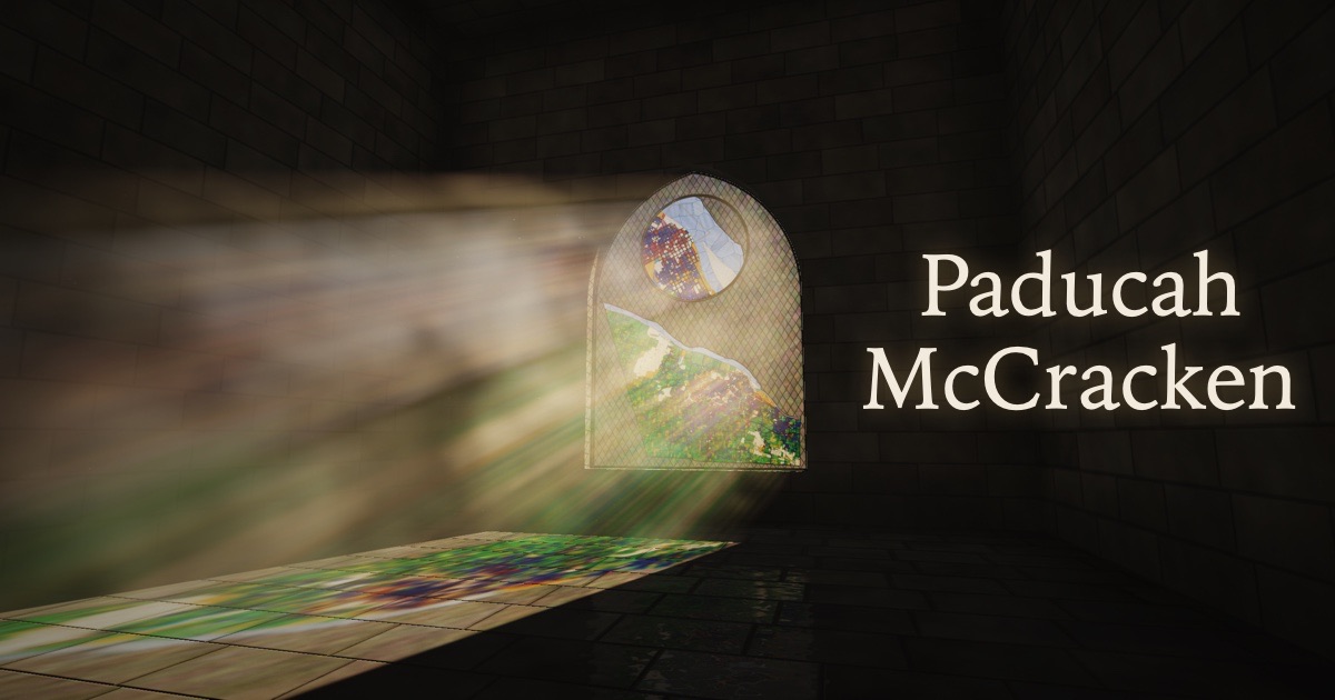 The stained-glass room with Paducah and McCracken lettered on the wall